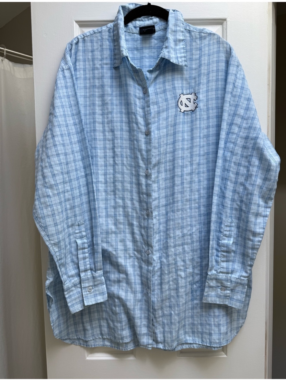 UNC Tar Heels Carolina Blue Plaid Oversized Sleep Shirt S/M